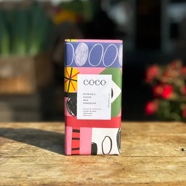 Coco Rhubarb & Ginger Milk Chocolate Bar 80g
