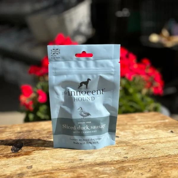 The Innocent Hound Duck sausages with Canberry